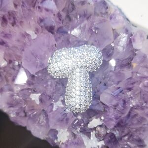 Silver Rhinestone Mushroom Brooch